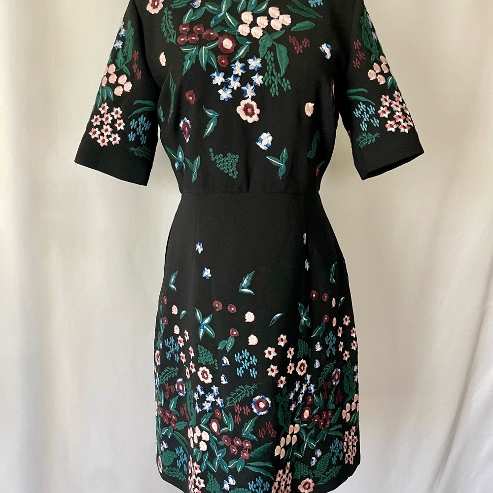 Anne Cole Black Floral Midi Dress with Pink, Blue and Green Accents